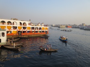 The Sadarghat Port on the Buriganga River in Dhaka city. The port connects Dhaka to Bangladesh's  countrywide river system.